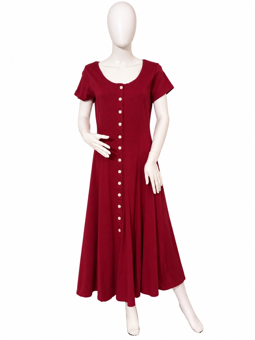 Vintage FADS Burgundy 100% Cotton Button Front Maxi Dress Size M